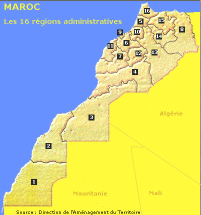 Maroc, les 16 rgions administratives