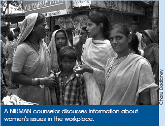 A NIRMAN counselor discusses information about womens issues in the workplace. Charu Dadlaney